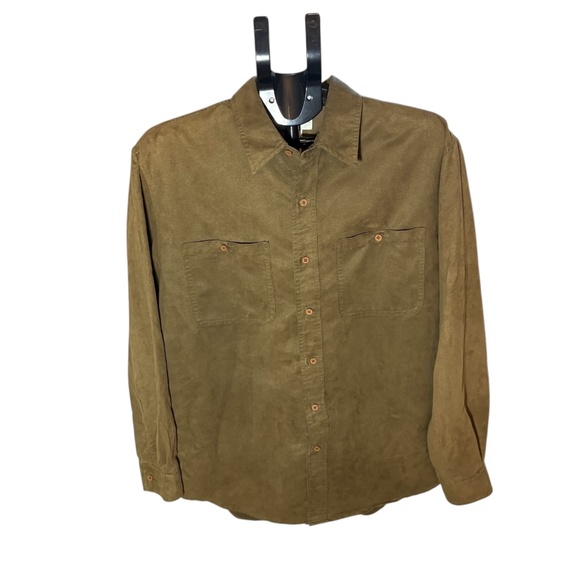 Vintage Knightsbridge Green Faux Suede Long Sleeve Button Down Shirt Men's M - Picture 1 of 5